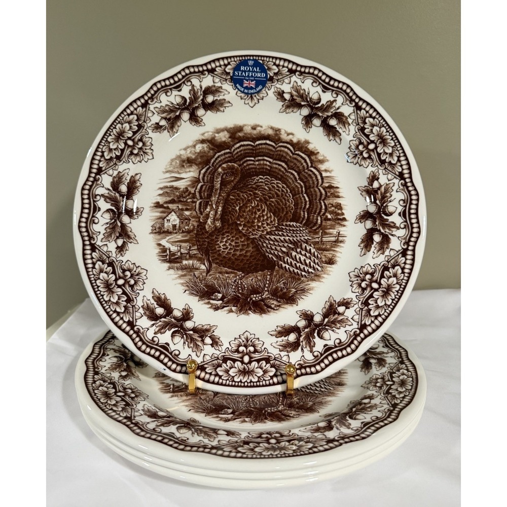 Royal Stafford Earthenware Turkey Acorns 8.25" Salad Plate - Set of 4 **NEW**